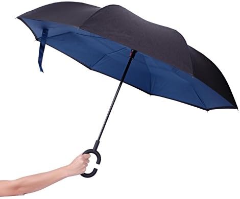 Top-quality Double Layer Reverse Umbrella for easy car access during rain. Convenient C-Shaped Hands-free Handle. Windproof &amp; UV Protection