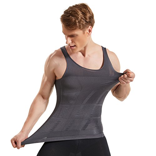 HANERDUN Mens Body Shaper Slimming Shirt Compression Vest Elastic Slim Shapewear,Gray,XX-Large