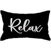 Relax Lumbar Throw Pillow Case 12×20 Inch Housewarming Gifts Farmhouse Black Decorative Rectangular/Waist Cushion Cover for Sofa Beach Porch Bench Decor(12"×20", Black)