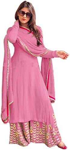 Ethnic Empire Women's Georgette Embroidered Semi-Stitched Kurta Palazzo and Dupatta Set