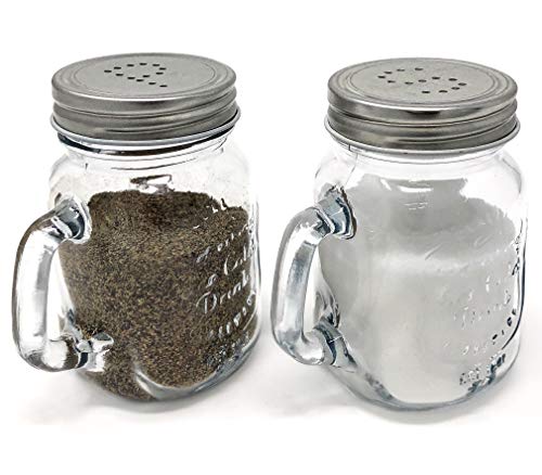 Mason Jar Salt & Pepper Shakers Set with Wood Tray for Rustic Wedding, Vintage Home Decoration, Table Decor, Restaurants and Christmas Gift