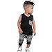 KONIGHT Baby Boys Summer Clothes Pocket/Letter Sleeveless Tops +Plaid/Camouflage Shorts Beach Outfits(Black, 12-18 Months)