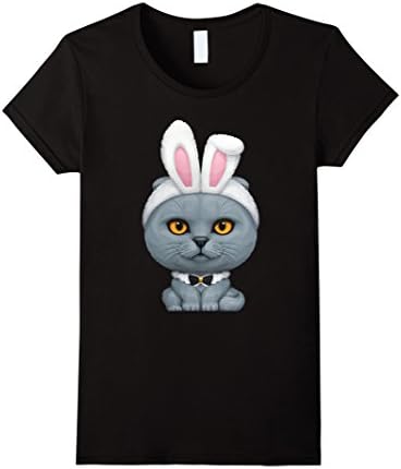 Women's British Shorthair Cat in the Easter Bunny Costume T-Shirt XL Black