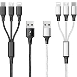 Multi USB Charging Cable 3A, 3 in 1 Fast Charger Cord Connector with Dual Phone/