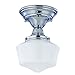 6 Inch Semi Flushmount Vintage Schoolhouse Style Ceiling Light with Chrome Finish and Opal White Milk Glass Shade