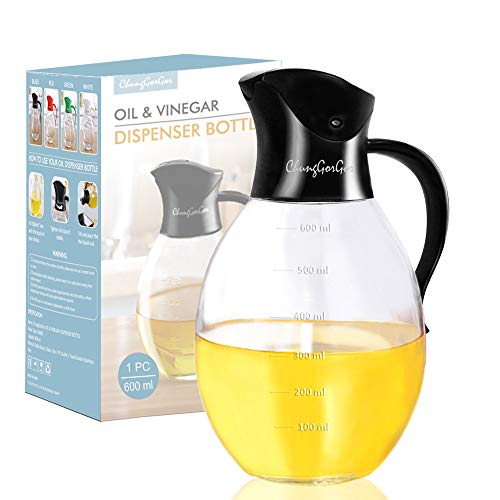 Olive Oil & Vinegar Dispenser Bottle with Scale and Non-Slip Handle - Auto Flip Cap - Non-Drip Spout - Glass, 20.5 oz Leakproof Condiment Container,Cooking Oil Cruet for Kitchen - Thumbnail 7