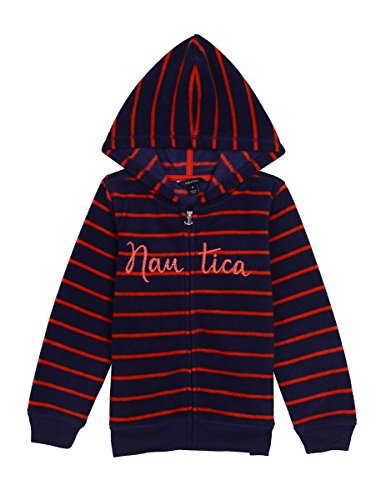 Nautica Girls' Long Sleeve Hoody, Medium Navy Stripe, 6