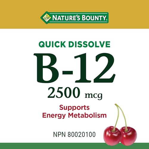 NATURE'S BOUNTY Vitamin B-12 Supplement, 2500 mcg, Quick Dissolve Tablets, Natural Cherry Flavour, Helps In Energy Metabolism, Essential In Normal Formation Of Blood Cells, 120 Tablets, 42 g