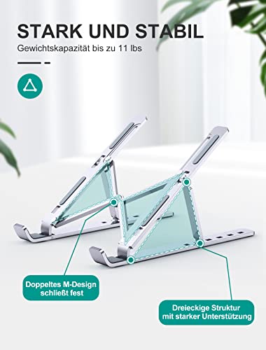 Glangeh Laptop Ständer Höhenverstellbar, Tragbar Faltbar Laptop Stand, Aluminium Laptopständer mit Belüftung, Kompatibel mit MacBook Air/Pro, Samsung, Surface, Dell, Acer, Lenovo and Tablets