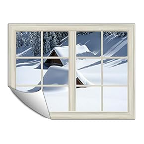 Wall Paper Small Wall Mural Snowscape Out of The Window Wall Art Removable Wall Decoration for Bedroom Living Room - 24x32 inches