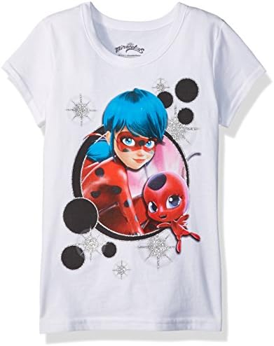 Evy Girls' Little Girls' Miraculous Lady Bug Graphic T-Shirt, White, 4