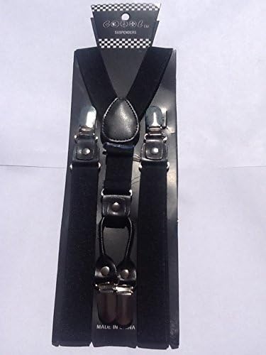 New Black Suspenders (Double Thick Durable Material, Leather Reinforced Clips)