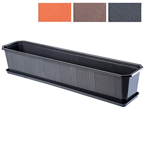 KADAX Blumenkasten, Pflanzkasten mit Untersetzer, rechteckiger Blumentopf aus Kunststoff, Pflanzgefäß für Innen- und…