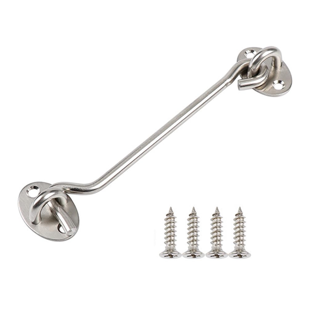 6inch Hook and Eye Latch, Cabin Hook Stainless Steel Door Lock Hook, Silver Gate Hook Stainless Steel Cabin Hook, Door Catch for Internal Door Hooks to Keep Door Open for Outdoor Garden Gate Latch Use