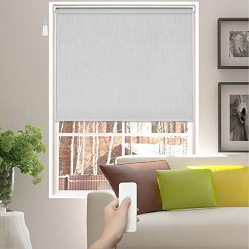 GoDear Deisgn Motorized Free Stop Roller Shade, Battery Operated and Remote Controlled, 35" x 72", Room Darkening, Silver, Thermal