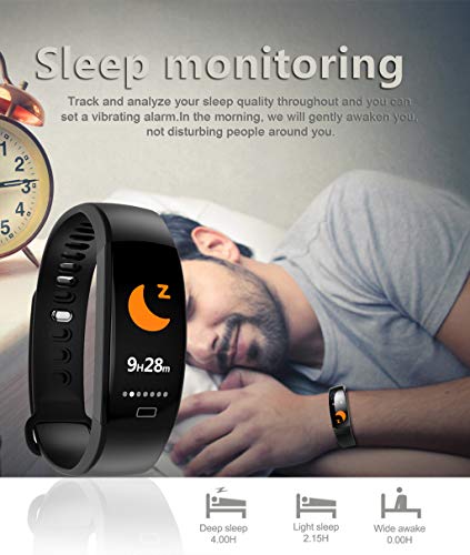 Sunward Smart Watch Bracelet Heart Rate Blood Pressure Monitor Fitness Tracker Bluetooth Pedometer Compatible Android iOS Samsung LG for Women Men Kids (Black)