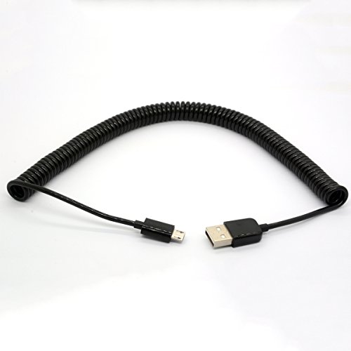 3M/9Ft Coiled USB to Micro USB Cable Spring Spiral USB 2.0 Male to Micro B Male Connector Data Synchronize and Charging Data Extension Cord