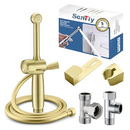 Bidet Handbrause mit Schlauch, SonTiy 7.9" Messing WC handbrause bidet mit Einstellbarem Druck G1/2" & G3/8" Umschaltventil für WC Dusche, Persönliche