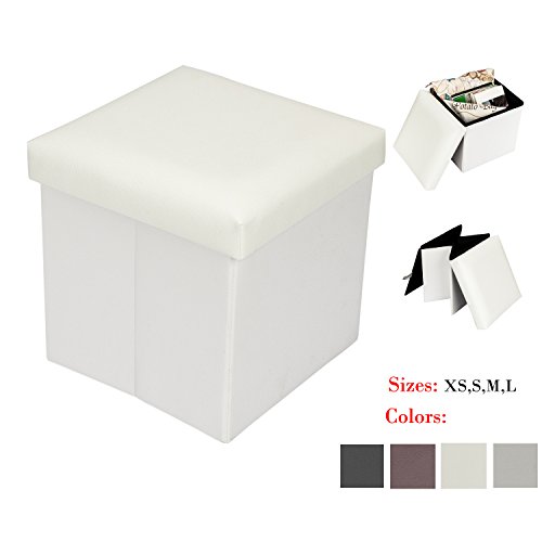 Bonnlo Leather Folding Organizer Seat Storage Ottoman Bench, Footrest Stool Coffee Table Cube Po ...