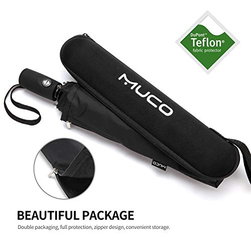 MUCO Compact Travel Umbrella Windproof Umbrella with Teflon Coating, 10 Ribs Lightweight Automatic Open Close Totes Umbrella Black - Thumbnail 6