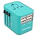 Power Plug Adapter (Turquoise) - International Travel - w/4 USB Ports Work for 150+ Countries - 220 Volt Adapter - Travel Adapter Type C Type A Type G Type I for UK Japan China EU Europe European