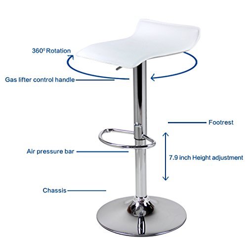Adjustable Swivel Barstools, PU Leather with Chrome Base, Counter Height Hydraulic Pub Kitchen Counter Chairs,Set of Two,2 white
