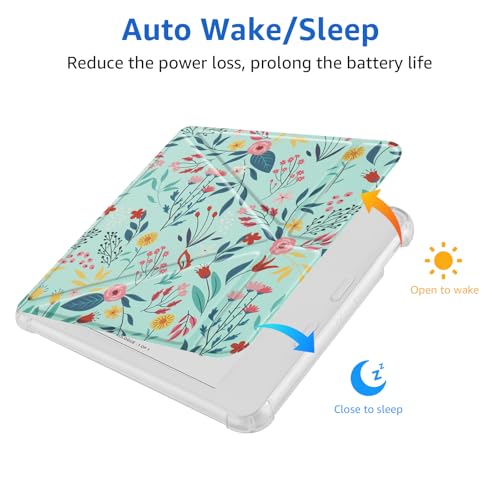 HGWALP Case Compatible with Kobo Libra Colour (2024) / Kobo Libra 2 (2021) 7 Inch eReaders, Transparent and Soft TPU Back Cover with Auto Sleep/Wake and Stand Function, Spring Bloom