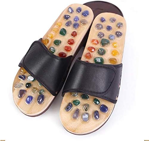 Oudan Foot Massage Slippers Natural Agate Sole Shoe Upper Sizing Indoor Flat Slippers Summer Non-Slip Massage Sandals, Black, 39 (Color : Black, Size : 43)