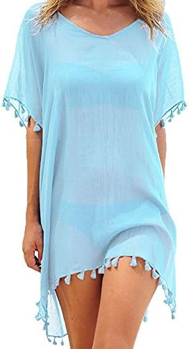 Garsumiss Women Chiffon Tassel Swimsuit Cover up Beach Bikini Stylish Bathing Suit