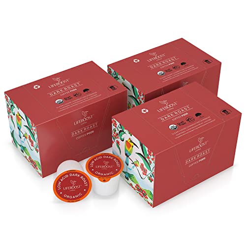 Lifeboost Coffee USDA Organic Coffee Pods Dark Roast Low Acid Single