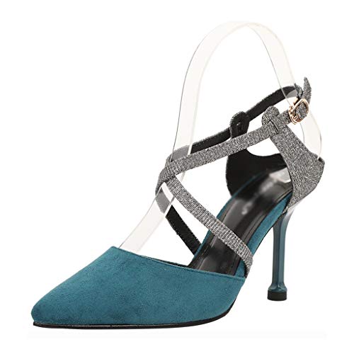 N.Y.L.A. Heeled Sandals Women's Sandals Prom Party Shoes Women's High Heels Transparent High Heels Party Etiquette Shoes Roman Women's Shoes, Heel Height 9cm (Color : Blue, Size : 37)
