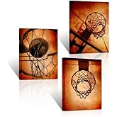 iLOOKLiKE 3 Pieces Basketball Canvas Wall Art Vintage Sports Themed Picture Basketball Hoop Print Poster Framed for Teen Boys Room Kids Bedroom Ready to Hang 12x16inchx3Pcs