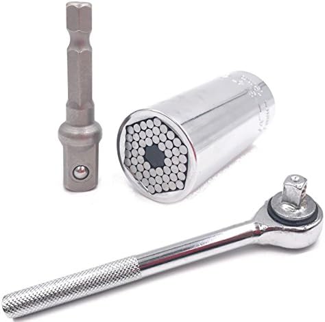 CONBEE Universal Socket Wrench Set,7mm-19mm Magic Grip Socket Spanner Grip Wrench Universal Socket With Power Drill Adapter Universal Repair Tools