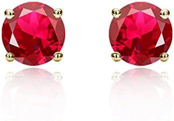 14 ctSolid Yellow Gold Round 6mm CZ Birthstone Stud Screw Back Earrings For Children & Women (July, Ruby)