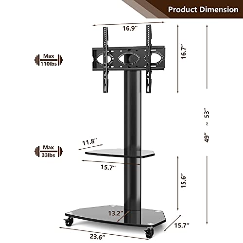 TAVR Floor TV Stand with Wheels and Swivel Mount for 2755 Inch LCD LED
