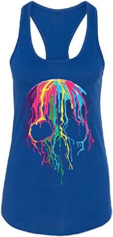 Christmas Ugly Sweater Co Neon Melting Skull Women's Racerback Dead of Dead Colorful Dripping Shirt
