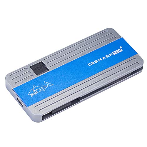 NVMe Enclosure, Aluminum M.2 NVMe to USB 3.1 Type C Gen 2 External M Key PCIe Enclosure Box Case with SSD Reader Adapter and Two Cables Support 2230 2242 2260 2280 (Grey+Blue)