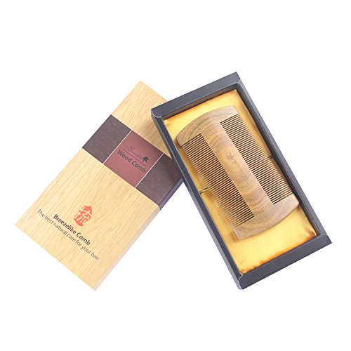 Breezelike Hair and Beard Comb - No Static Natural Sandalwood Comb with Giftbox - Handmade Double Side Fine Tooth Pocket Comb