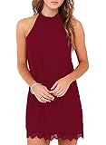 Fantaist Women's Summer Halter Backless Lace Cocktail Dresses For Wedding Guest (S, FT610-Burgundy)