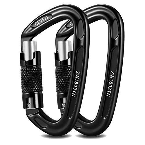 Jhua Rock Climbing Carabiner Aluminum Locking Carabiner Clip, 2pcs 24KN