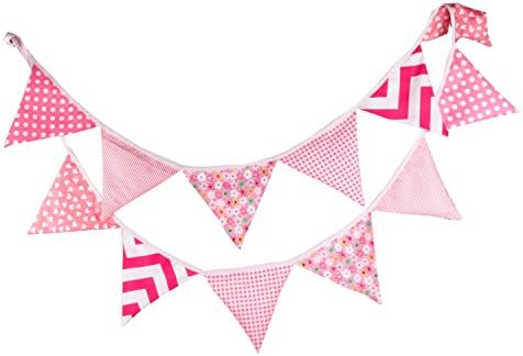 Flag Garland Fabric Flag Buntings Garlands Cotton Banner, DIY Decoration Wedding Party (Pink)
