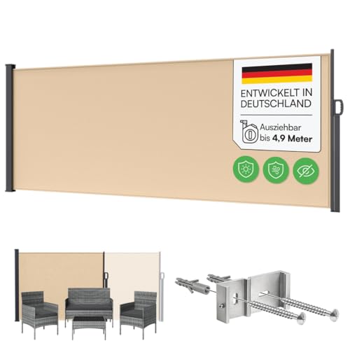 STEELSØN Zirella Seitenmarkise 160x485 cm, Beige, ausziehbar, aus Stahl