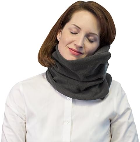 Travel Pillow with Neck Support - Temperature Control Breathable Material - Cozy Airplane Scarf Neck Wrap - One Size Fits All Velcro - Portable Lightweight Compact and Foldable - (Grey)