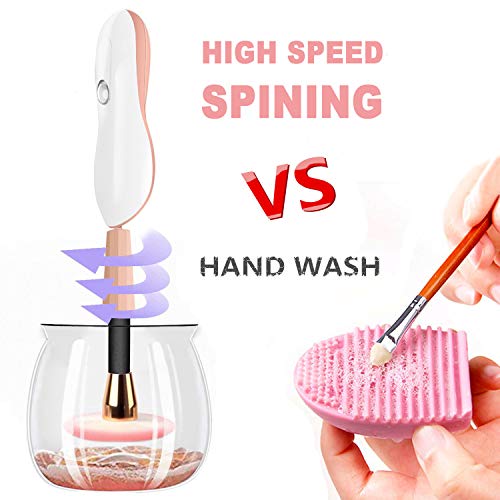 Makeup Brush Cleaner - Rantizon Automatic Cosmetic Brushes Cleaning Machine with 360 Degree Rotation, Professional Makeup Brush Cleaning Tool, Cleans and Dries with 8 Rubbers
