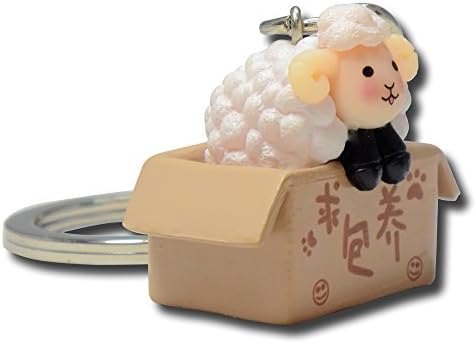 White Cartoon Sheep in " Please Adopt Me" Box Keychain Keyring for Backpack Handbag BAG TOY Gift Collection