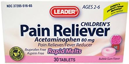 Leader Children's Pain Reliever Rapid Tabs Chewables, Bubblegum, 30ct. (2 PACK) - Compare to Child's Tylenol Meltaways