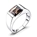Jewelrypalace Men's Square 2.2ct Natural Smoky Quartz Engagement Ring, 14K White Gold Plated 925 Sterling Silver Promise Rings, Genuine Brown Gemstone Jewelry Gift For Men 10