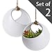 MyGift Modern 5 inch Round Hanging White Ceramic Planter Pots with Jute Twine Rope, Set of 2
