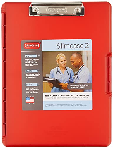 Dexas Slimcase 2 Plastic Clipboard with Storage and Side Opening, Strawberry Red, Office Supplies Clipboards to Organize, Carry and Store, A4 Holder, Style and Functionality Nursing Clipboards