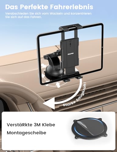 OHLPRO Tablet Holder Car, 360° Rotation Tablet Mounts, 18 cm, Extendable Arm + Washable Suction Cup, iPad Car Mount Clamp, Universal Windscreen and Dashboard for 4.7-13 Inch iPad Smartphone
